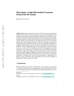 Microchain: a Light Hierarchical Consensus Protocol for IoT System