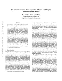 ET-USB: Transformer-Based Sequential Behavior Modeling for Inbound
  Customer Service