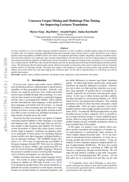 Coursera Corpus Mining and Multistage Fine-Tuning for Improving Lectures
  Translation