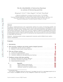 On the identifiability of interaction functions in systems of
  interacting particles