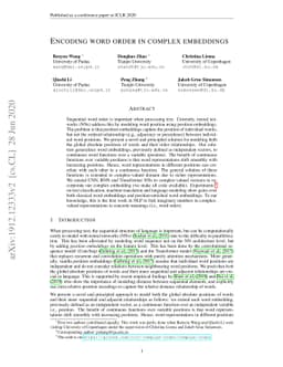 Encoding word order in complex embeddings