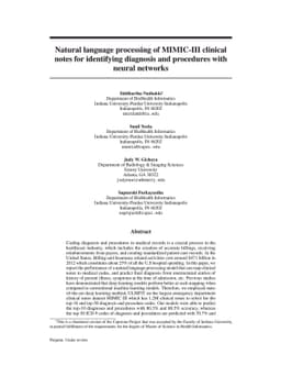 Natural language processing of MIMIC-III clinical notes for identifying
  diagnosis and procedures with neural networks