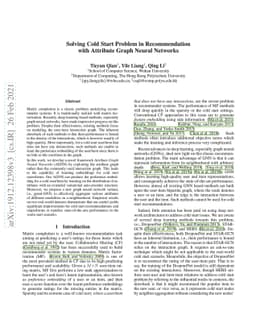 Solving Cold Start Problem in Recommendation with Attribute Graph Neural
  Networks
