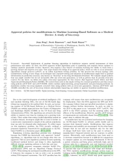 Approval policies for modifications to Machine Learning-Based Software
  as a Medical Device: A study of bio-creep