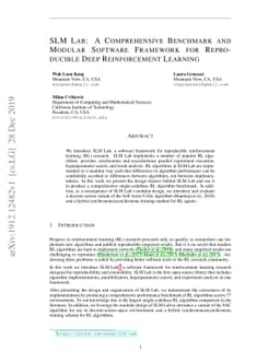 SLM Lab: A Comprehensive Benchmark and Modular Software Framework for
  Reproducible Deep Reinforcement Learning