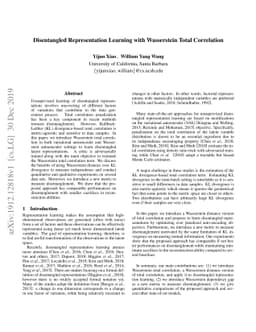 Disentangled Representation Learning with Wasserstein Total Correlation