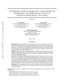 AutoDiscern: Rating the Quality of Online Health Information with
  Hierarchical Encoder Attention-based Neural Networks