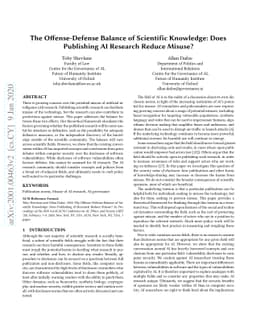 The Offense-Defense Balance of Scientific Knowledge: Does Publishing AI
  Research Reduce Misuse?
