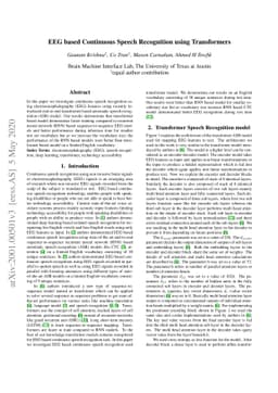 EEG based Continuous Speech Recognition using Transformers