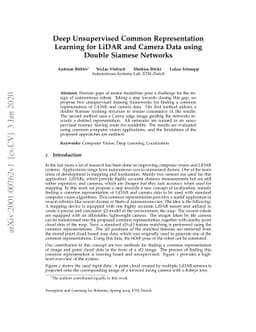 Deep Unsupervised Common Representation Learning for LiDAR and Camera
  Data using Double Siamese Networks