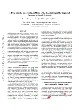 A Deterministic plus Stochastic Model of the Residual Signal for
  Improved Parametric Speech Synthesis