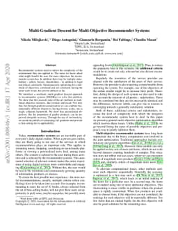 Multi-Gradient Descent for Multi-Objective Recommender Systems