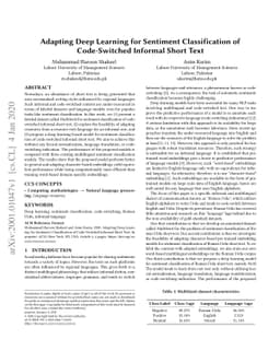 Adapting Deep Learning for Sentiment Classification of Code-Switched
  Informal Short Text