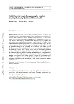 Multi-Objective Genetic Programming for Manifold Learning: Balancing
  Quality and Dimensionality