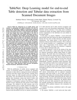 TableNet: Deep Learning model for end-to-end Table detection and Tabular
  data extraction from Scanned Document Images