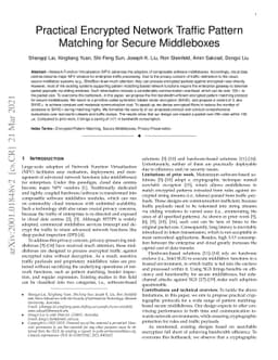 Towards Practical Encrypted Network Traffic Pattern Matching for Secure
  Middleboxes