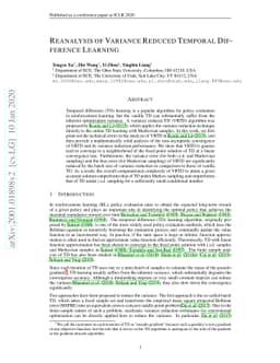 Reanalysis of Variance Reduced Temporal Difference Learning