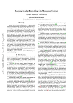 Learning Speaker Embedding with Momentum Contrast