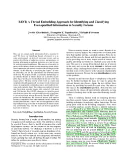 REST: A Thread Embedding Approach for Identifying and Classifying
  User-specified Information in Security Forums