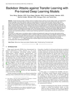 Backdoor Attacks against Transfer Learning with Pre-trained Deep
  Learning Models