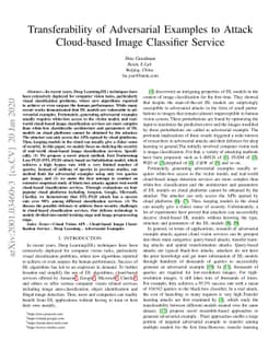Transferability of Adversarial Examples to Attack Cloud-based Image
  Classifier Service