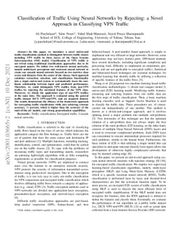 Classification of Traffic Using Neural Networks by Rejecting: a Novel
  Approach in Classifying VPN Traffic