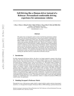 Self-Driving like a Human driver instead of a Robocar: Personalized
  comfortable driving experience for autonomous vehicles