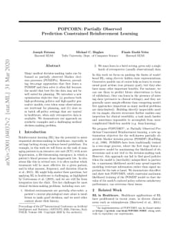 POPCORN: Partially Observed Prediction COnstrained ReiNforcement
  Learning