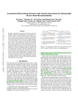 Asymmetrical Hierarchical Networks with Attentive Interactions for
  Interpretable Review-Based Recommendation