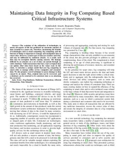 Maintaining Data Integrity in Fog Computing Based Critical
  Infrastructure Systems