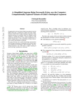 A (Simplified) Supreme Being Necessarily Exists, says the Computer:
  Computationally Explored Variants of Gödel's Ontological Argument