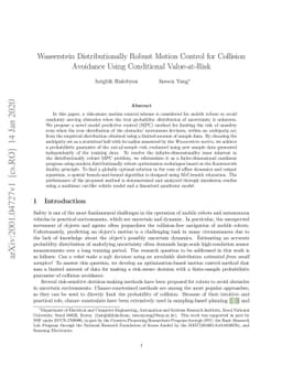 Wasserstein Distributionally Robust Motion Control for Collision
  Avoidance Using Conditional Value-at-Risk