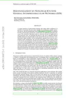 Disentanglement by Nonlinear ICA with General Incompressible-flow
  Networks (GIN)