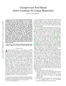 Unsupervised Pool-Based Active Learning for Linear Regression