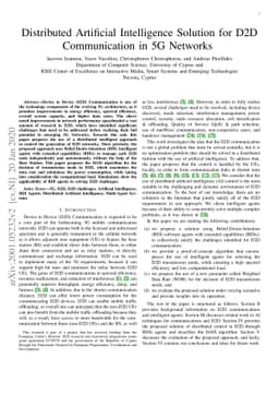 Distributed Artificial Intelligence Solution for D2D Communication in 5G
  Networks