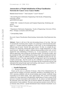 Autoencoders as Weight Initialization of Deep Classification Networks
  for Cancer versus Cancer Studies