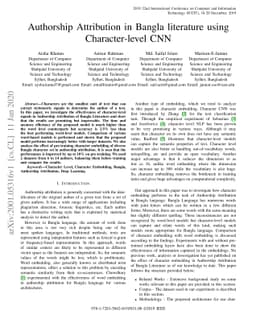 Authorship Attribution in Bangla literature using Character-level CNN