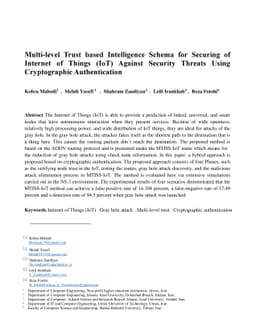 Multi-level trust-based intelligence schema for securing of internet of
  things (IoT) against security threats using cryptographic authentication