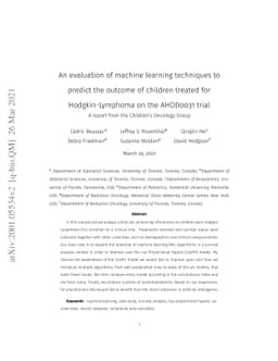 An evaluation of machine learning techniques to predict the outcome of
  children treated for Hodgkin-Lymphoma on the AHOD0031 trial: A report from
  the Children's Oncology Group