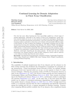 Continual Learning for Domain Adaptation in Chest X-ray Classification