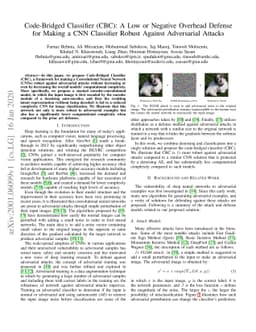Code-Bridged Classifier (CBC): A Low or Negative Overhead Defense for
  Making a CNN Classifier Robust Against Adversarial Attacks