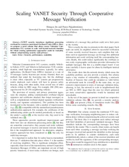 Scaling VANET Security Through Cooperative Message Verification