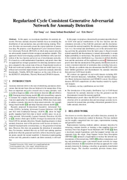 Regularized Cycle Consistent Generative Adversarial Network for Anomaly
  Detection
