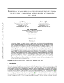 Effects of sparse rewards of different magnitudes in the speed of
  learning of model-based actor critic methods
