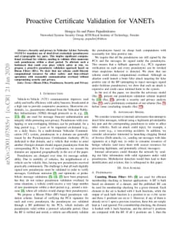 Proactive Certificate Validation for VANETs