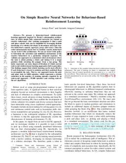 On Simple Reactive Neural Networks for Behaviour-Based Reinforcement
  Learning