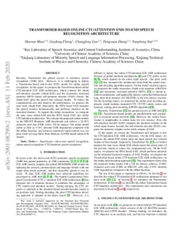 Transformer-based Online CTC/attention End-to-End Speech Recognition
  Architecture