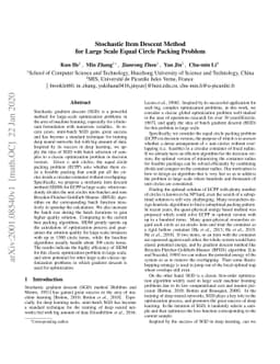 Stochastic Item Descent Method for Large Scale Equal Circle Packing
  Problem