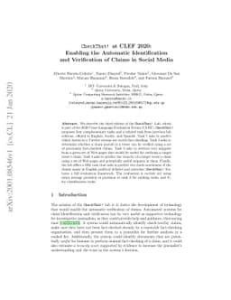 CheckThat! at CLEF 2020: Enabling the Automatic Identification and
  Verification of Claims in Social Media