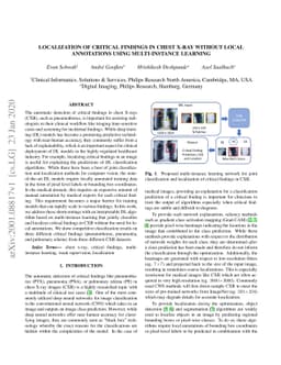 Localization of Critical Findings in Chest X-Ray without Local
  Annotations Using Multi-Instance Learning